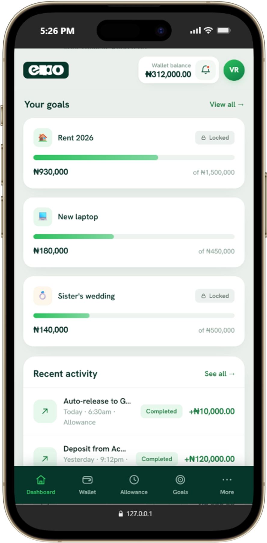 ELPO app dashboard on a phone